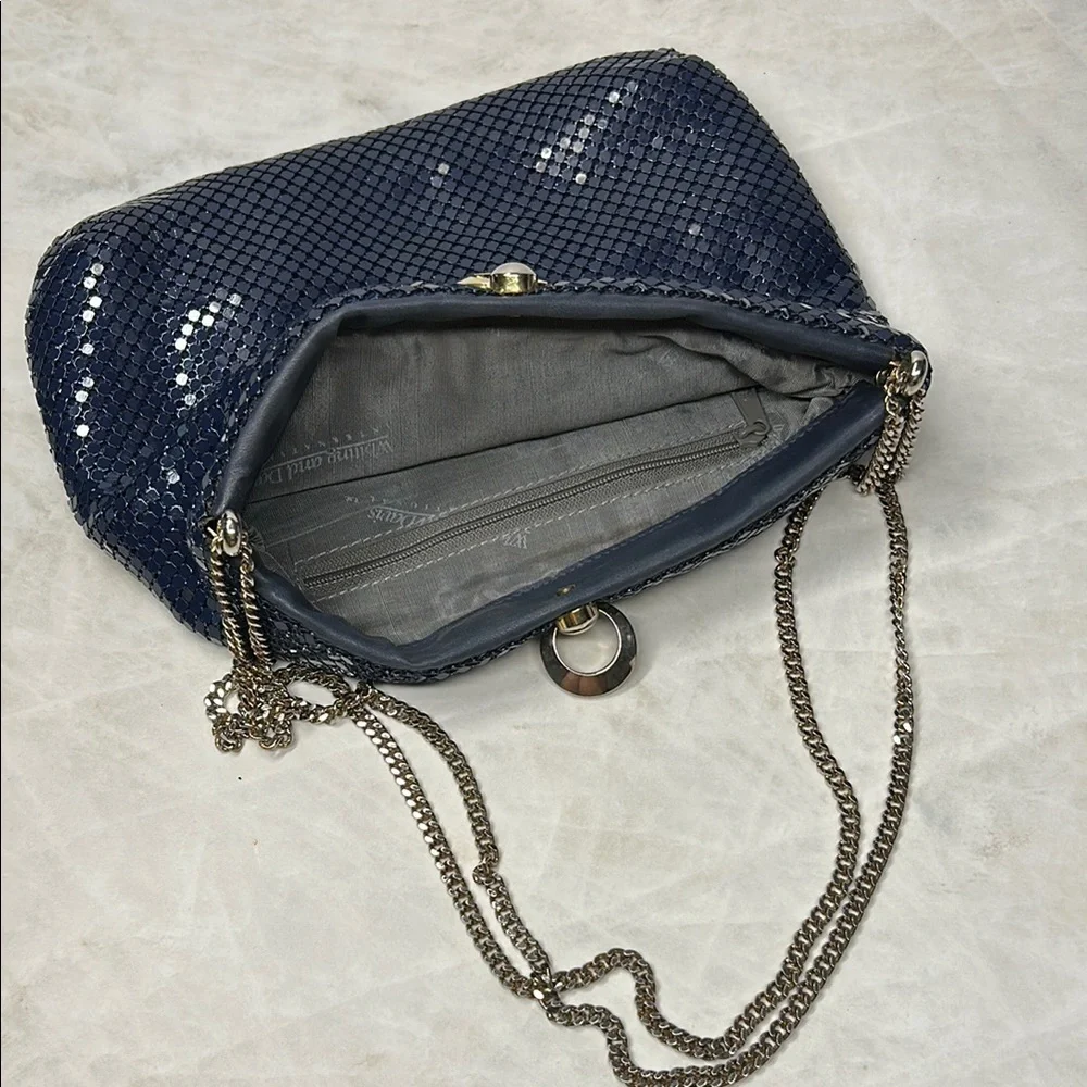 Whiting & Davis Navy Blue 70’s Chain Shoulder Bag